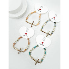 Hammered Cross Bead Stretch Bracelet: MIX COLOR / ONE(12)