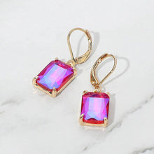 Aqua Rectangular Glass Stone Drop Dangle Earrings