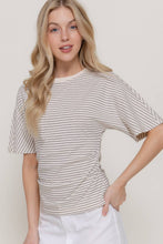 Taupe Black Short Dolman Sleeve Defined Silhouette Stripe Knit Top