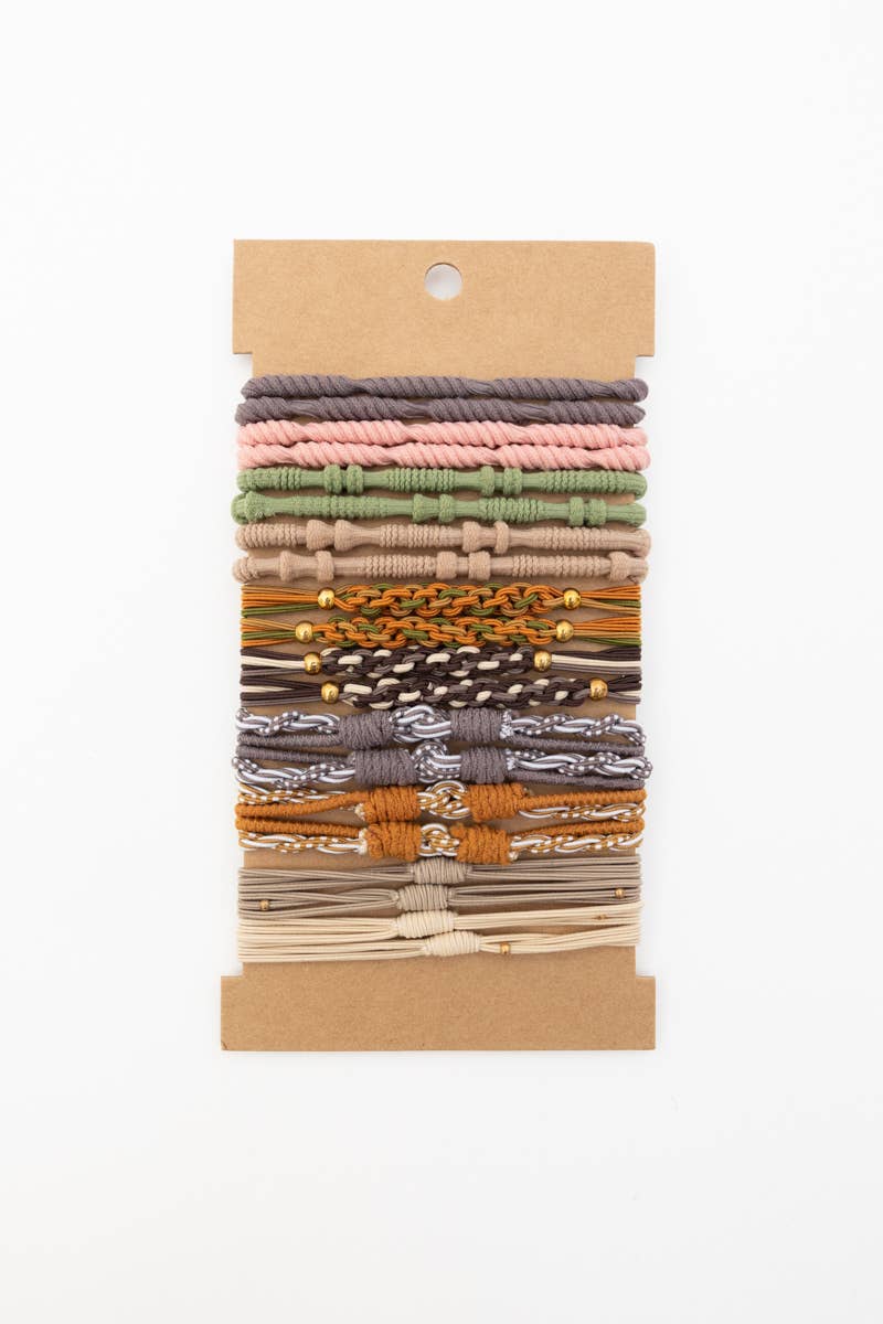 Multi Retro Bohemian Stackable Hair Tie Bracelet Set