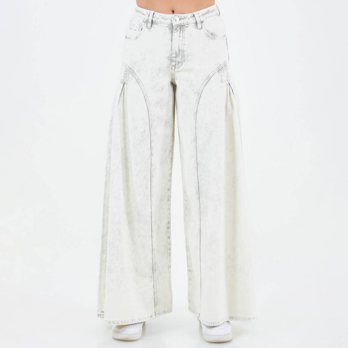 Grey Wash Super Wide Leg Mid Rise Pants