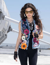 Denim Vest with Floral Embroidery