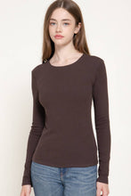 Chocolate Long Sleeve Round Neck Rib Knit Top
