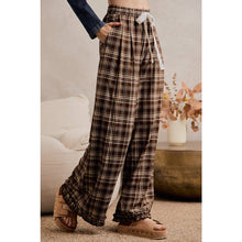 Brown Plaid Check Wide Leg Pants