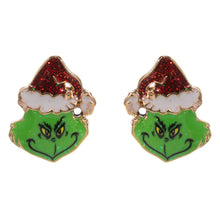 Pink Holiday Grinch Green Monster Stud Earrings