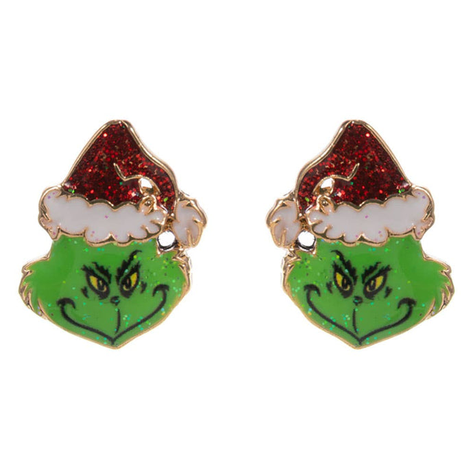 Red Holiday Grinch Green Monster Stud Earrings