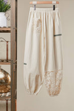 Cream Lace Accents Patchwork Crochet Jogger Mello Pants