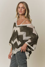 BOHEMIAN CHEVRON CROCHET KNIT SWEATER TOP Olive