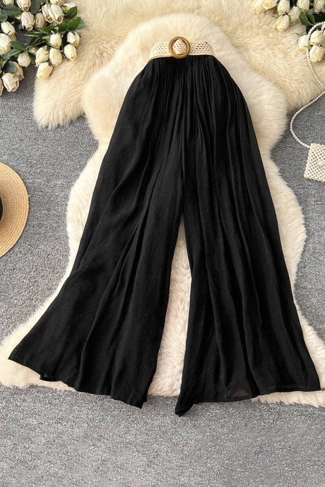 Black Elegant High-Waisted Wide-Leg Trousers