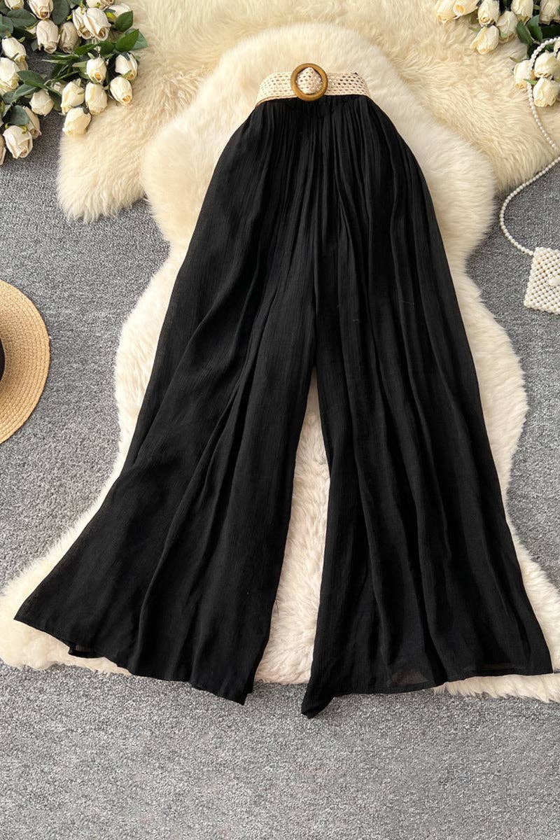 Black Elegant High-Waisted Wide-Leg Trousers