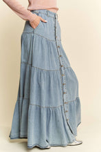 Denim Button Front Ruffle Hem Maxi Dave Dani Skirt