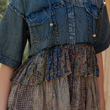 Vintage Front-Open Hooded Denim Shirt with Playful Mixed Ruffles