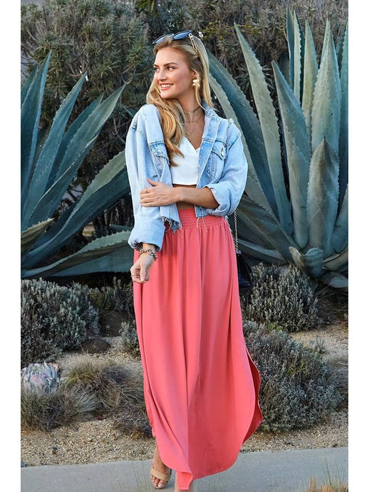 Cranberry Smocking Waist Maxi Skirt