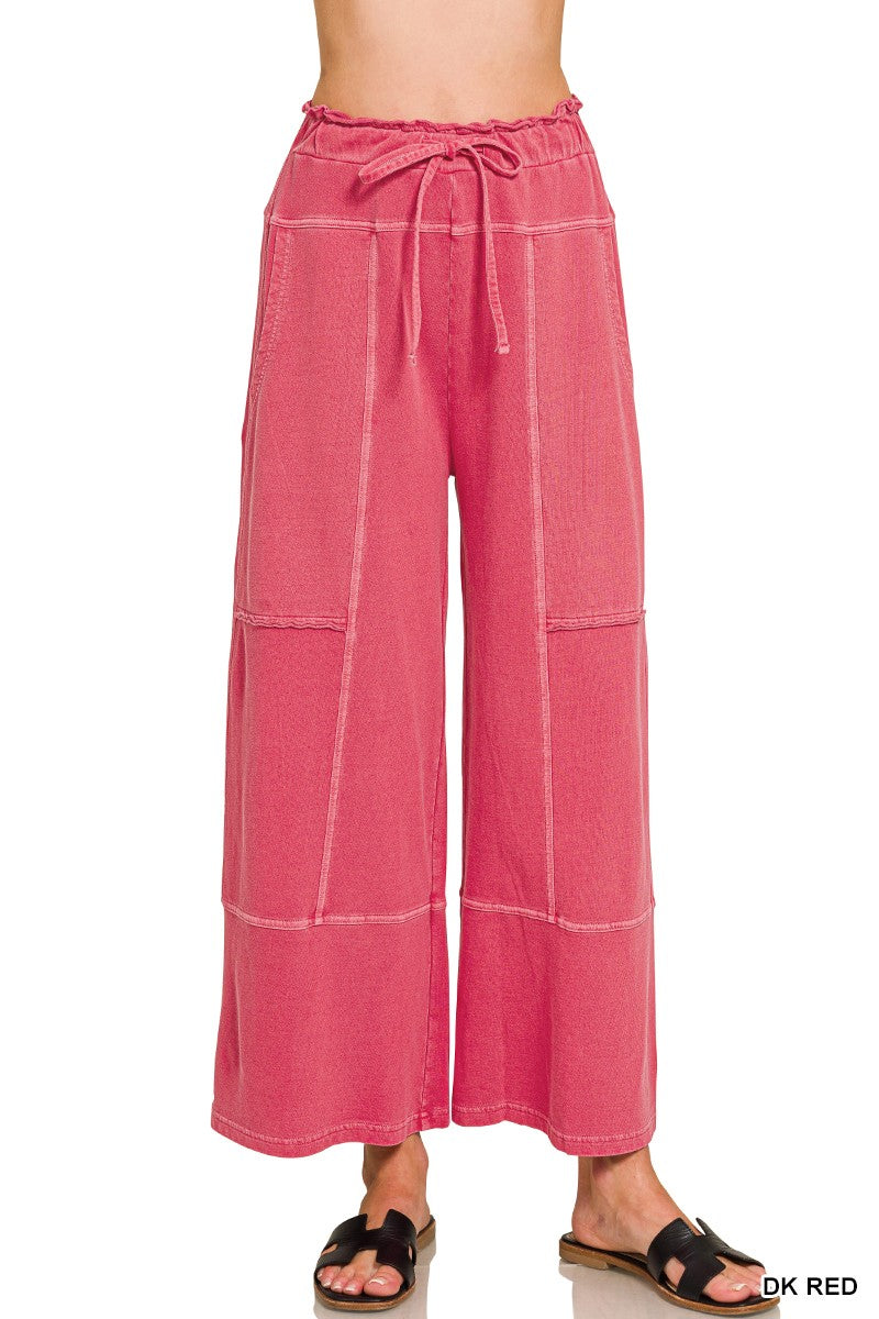 Dark Red French Terry Washed Exposed Seam Wide Leg Zenana Pants 9/21/26 1451