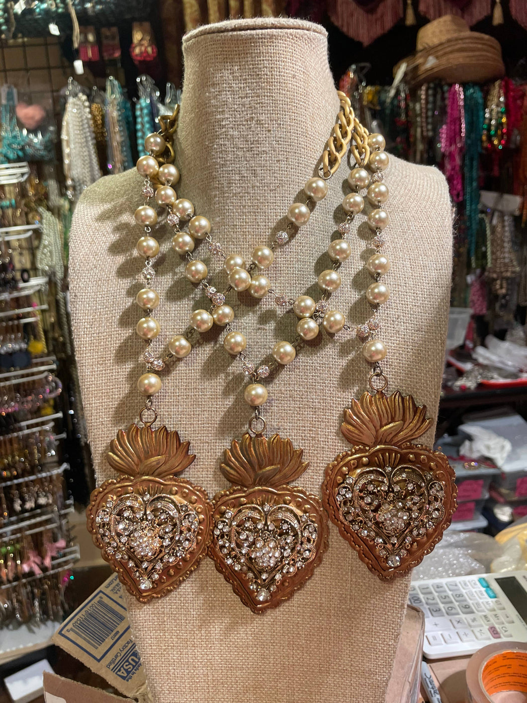 Sacred Heart Pearl Gypsy South Necklace