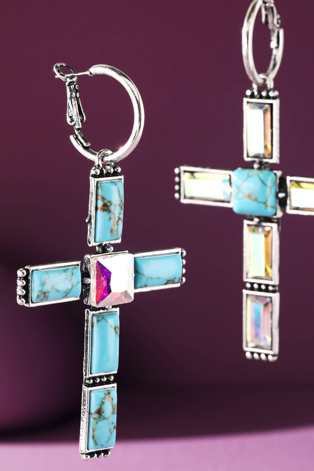 Turquoise Bar Stone Cross Lever back Earrings: TQAB-TURQUOISE