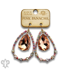 Pink disc, rose rhinestone teardrop earring