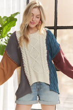 Beige Long Sleeve Colorblock Knit Sweater