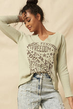 Lavender Vintage Washed Split-Neck Thermal Graphic Top