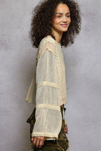 Coconut Round Neck Long See Through Sleeve Crochet Solid Knit POL Top