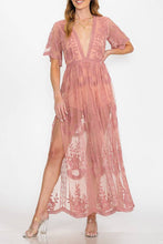 Ginger V Neck Fully Laced Maxi Dress with Side Slit