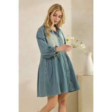 Med Wash Overfit Button Down Denim Veveret Shirt Dress