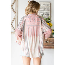 Pink Combo Washed Mixed Plaid Pocket Long Sleeve Oli+Hali Shirt