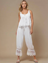 White  Elastic Waist Lace String Tie Lantern Pants