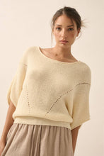 Espresso Short-Sleeve Pointelle Ribbed Knit Sweater