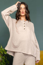 Taupe Solid Blushed Knit Oversize Henley Bucketlist Top