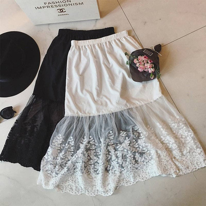 White Layered Tulle Midi Skirt