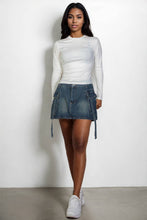 White Ribbed Round Neck Long Sleeve Top