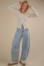 Oatmeal Button Down Fitted Knit Casual Top