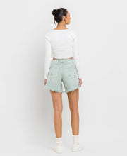 Abstracted High Rise Side Slit Denim Vervet Shorts