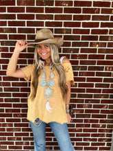Mustard Washed Distressed Ripped Rare Bird Shirt