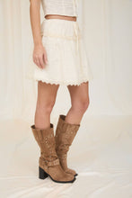 Natural Lace Trim Front Tie Eyelet Mini Skirt