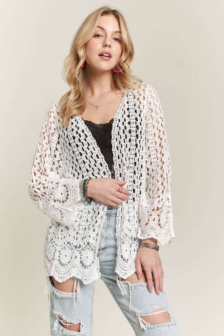 White Crochet Hem Cardigan