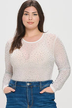 White Plus Size Rhinestone Studded Mesh Bodysuit