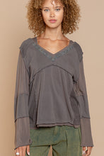 Charcoal V Neck Long Sleeve Knit POL Top 8/11/23 6834