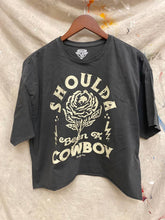Vintage Black Shoulda Been A Cowboy Oversized  Cropped  T- shirt