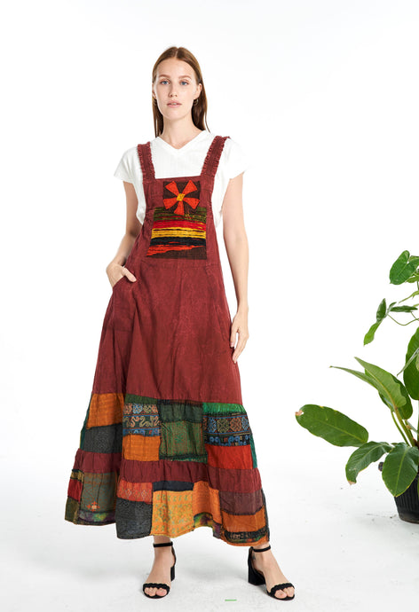 Red Patchwork Pinafore Dress