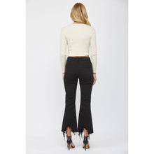 Black High Rise Crop Flare Mica Denim Jeans with Uneven Hem