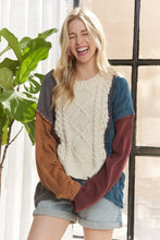 Beige Long Sleeve Colorblock Knit Sweater