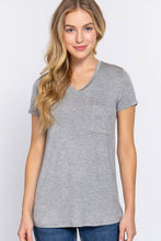 Heather Grey Short Sleeve V-neck Top with Pocket