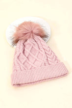 Mauve Cable Knit Fuzzy Pom Beanie