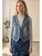 Denim Gold Sonia Denim Floral Embroidered V Neck Vest