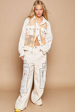 POL Taupe Long balloon sleeve flower detail button down shirt