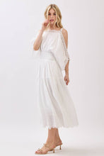 Ivory Solid Laced Cold Shoulder Tiered Maxi Dress