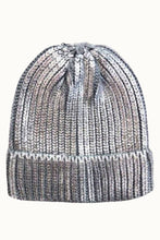 Silver Metallic Foil Knit Ribbed Beanie