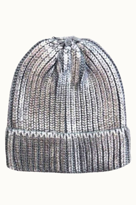 Silver Metallic Foil Knit Ribbed Beanie